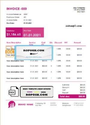 protect eagle universal multipurpose tax invoice template in Word and PDF format, fully editable
