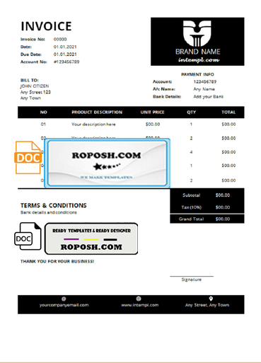 target union universal multipurpose good-looking invoice template in Word and PDF format, fully editable