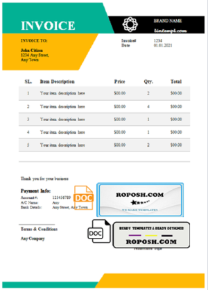 balance vita universal multipurpose good-looking invoice template in Word and PDF format, fully editable