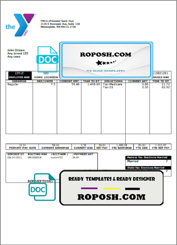 smart ground pay stub template in Word and PDF format