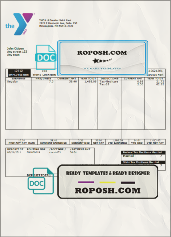 smart ground pay stub template in Word and PDF format scan effect