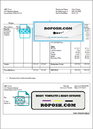 neat desk pay stub template in Word and PDF format