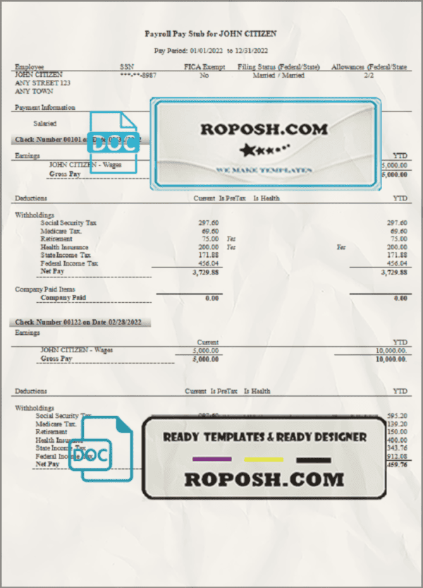 smart router pay stub template in Word and PDF format