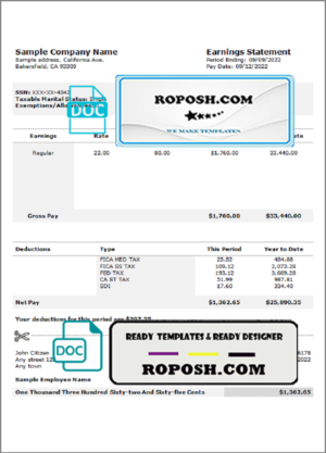 nice job pay stub template in Word and PDF format