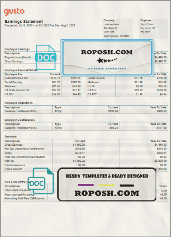 find sease pay stub template in Word and PDF format