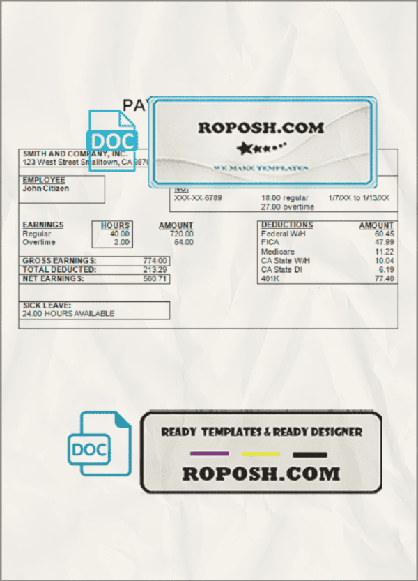 merit circle pay stub template in Word and PDF format