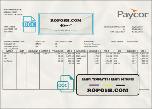 clean sweep pay stub template in Word and PDF format