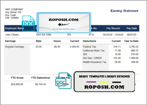 clear talk pay stub template in Word and PDF format