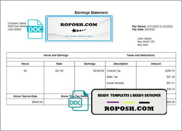 look out pay stub template in Word and PDF format