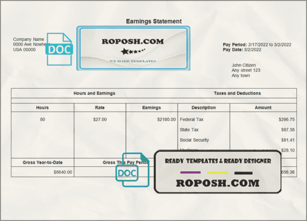 look out pay stub template in Word and PDF format