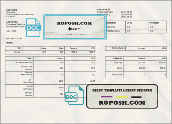 happy talk pay stub template in Word and PDF format
