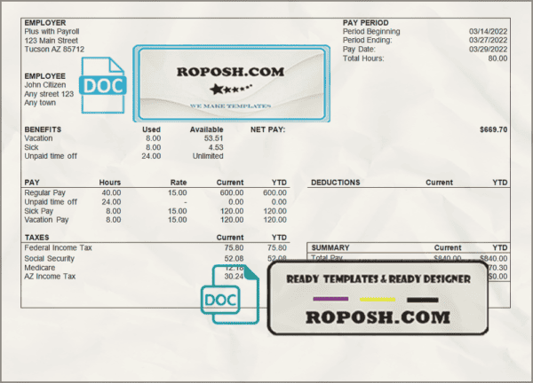 enough good pay stub template in Word and PDF format