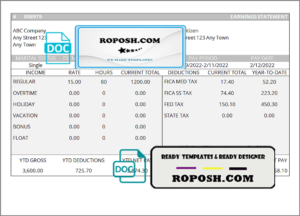 good gold pay stub template in Word and PDF format