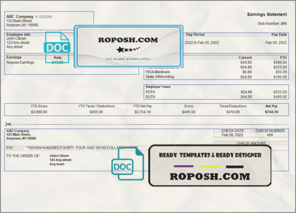 special link pay stub template in Word and PDF format scan effect