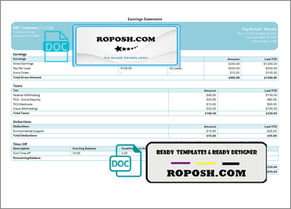 nice lawn pay stub template in Word and PDF format