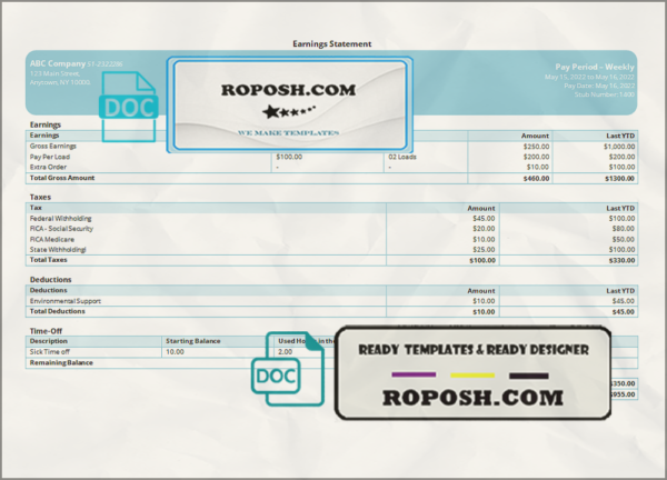 nice lawn pay stub template in Word and PDF format scan effect