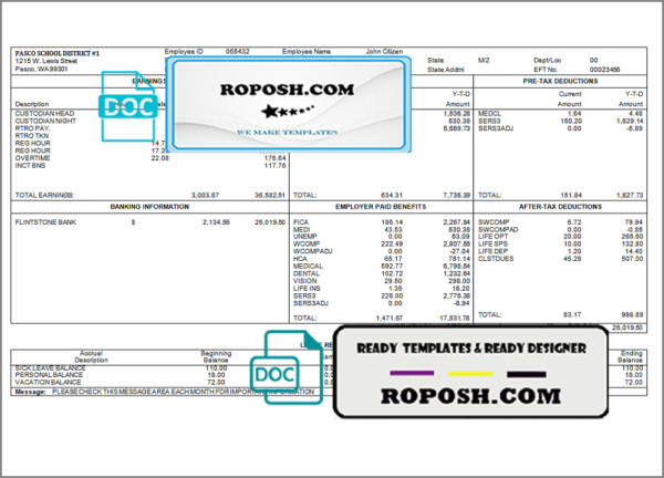 perfect fit pay stub template in Word and PDF format
