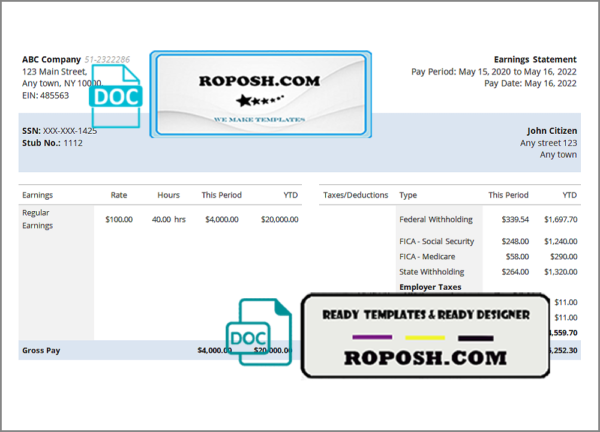 save more pay stub template in Word and PDF format