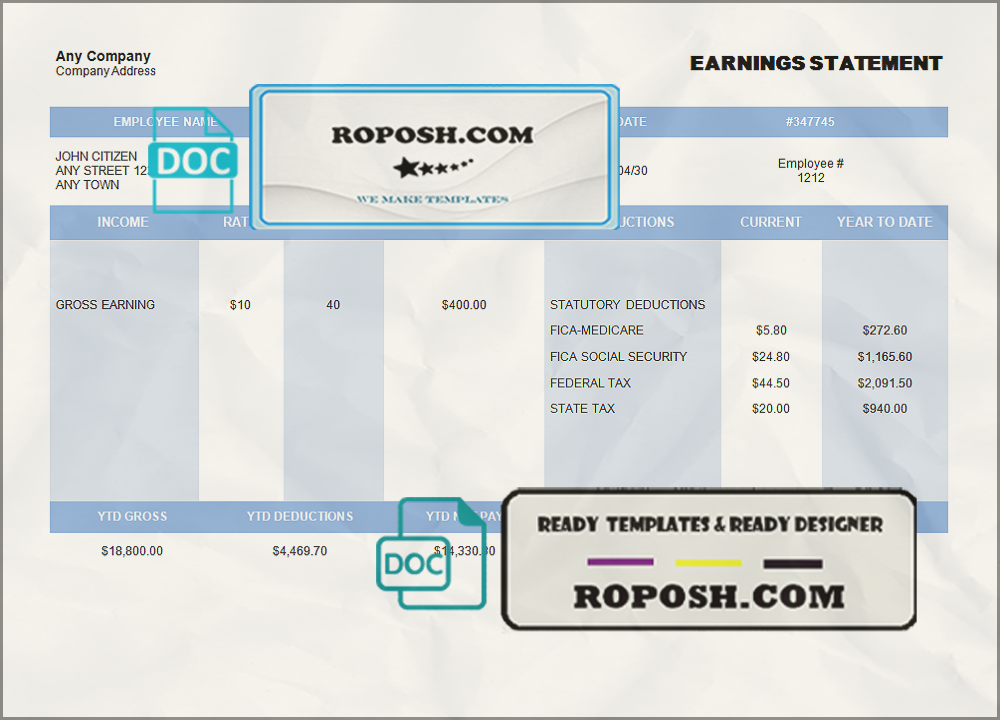eco haul pay stub template in Word and PDF format scan effect