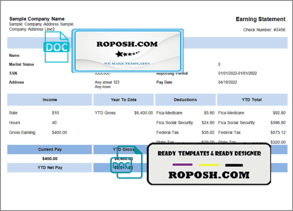 double dash pay stub template in Word and PDF format