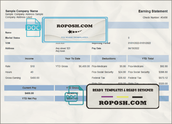double dash pay stub template in Word and PDF format