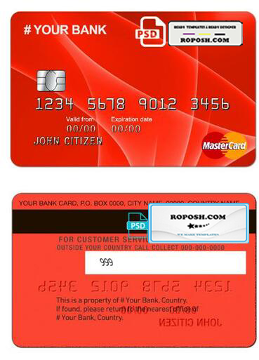 red creative universal multipurpose bank card template in PSD format, fully editable