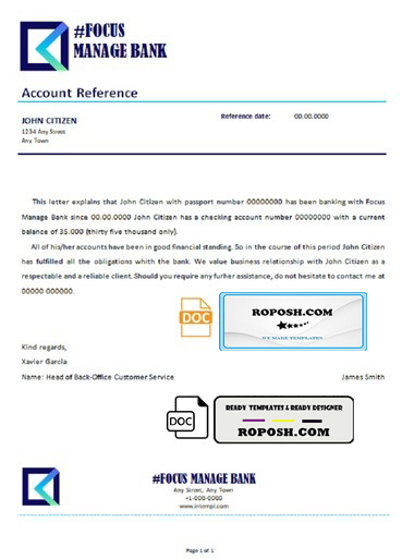 focus manage bank universal multipurpose bank account reference template in Word and PDF format