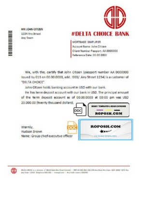 delta choice bank universal multipurpose bank account reference template in Word and PDF format