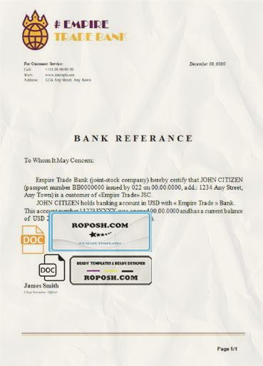 empire trade bank universal multipurpose bank account reference template in Word and PDF format scan effect