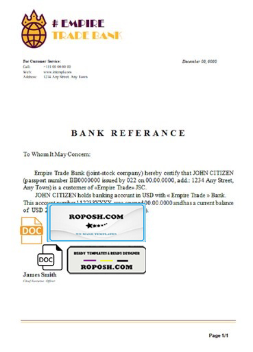 empire trade bank universal multipurpose bank account reference template in Word and PDF format