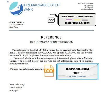 remarkable step bank template of bank reference letter, Word and PDF format (.doc and .pdf)