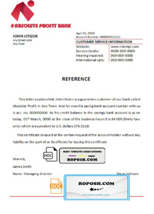 absolute profit bank universal multipurpose bank account reference template in Word and PDF format
