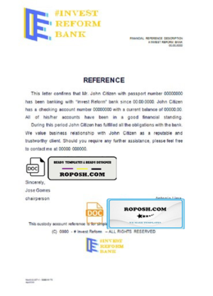 invest reform bank universal multipurpose bank account reference template in Word and PDF format