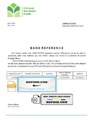green union bank universal multipurpose bank account reference template in Word and PDF format