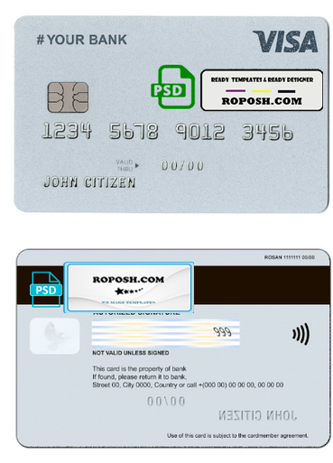 external grey universal multipurpose bank card template in PSD format, fully editable