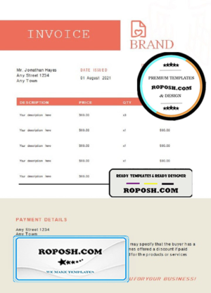 basic bright universal multipurpose invoice template in Word and PDF format, fully editable
