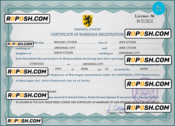 affection universal marriage certificate PSD template, completely editable