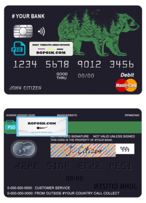 alpine bear universal multipurpose bank mastercard debit credit card template in PSD format, fully editable