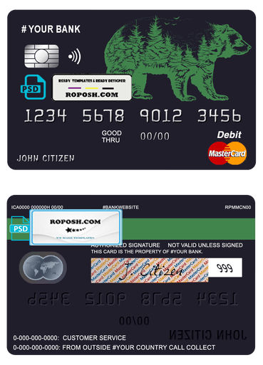 alpine bear universal multipurpose bank mastercard debit credit card template in PSD format, fully editable