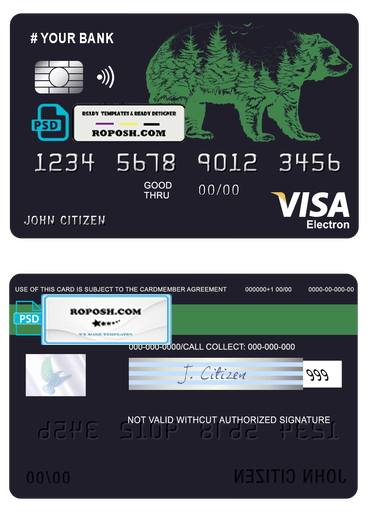 alpine bear universal multipurpose bank visa electron credit card template in PSD format, fully editable