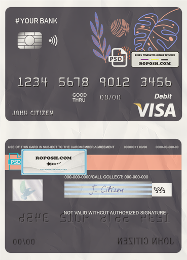 amaze creative universal multipurpose bank visa credit card template in PSD format, fully editable scan effect