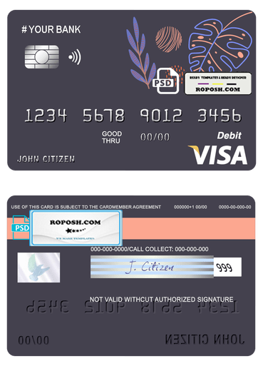 amaze creative universal multipurpose bank visa credit card template in PSD format, fully editable