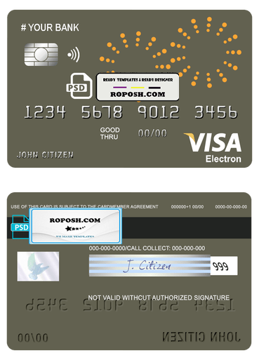 artsy line universal multipurpose bank visa electron credit card template in PSD format, fully editable