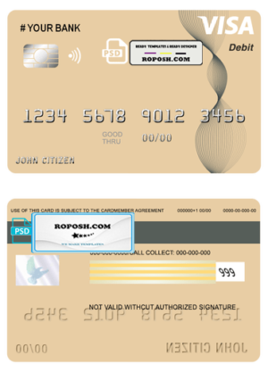 abstractaza universal multipurpose bank visa credit card template in PSD format, fully editable