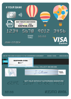 baloon bio universal multipurpose bank visa electron credit card template in PSD format, fully editable