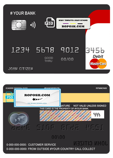 blackistic universal multipurpose bank mastercard debit credit card template in PSD format, fully editable