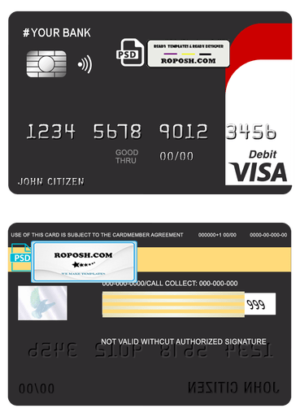 blackistic universal multipurpose bank visa credit card template in PSD format, fully editable