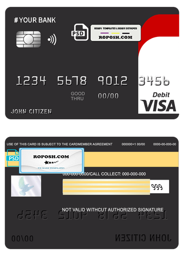 blackistic universal multipurpose bank visa credit card template in PSD format, fully editable