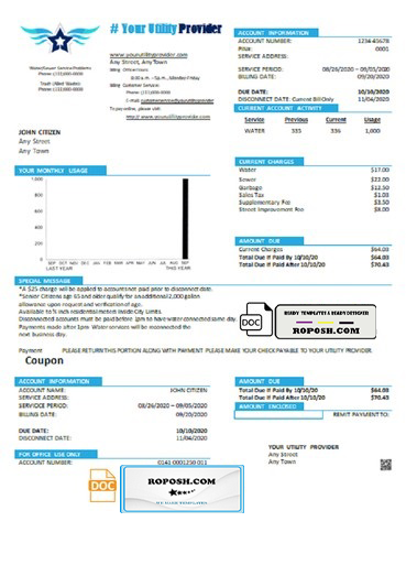 blue safe universal multipurpose utility bill template in Word format