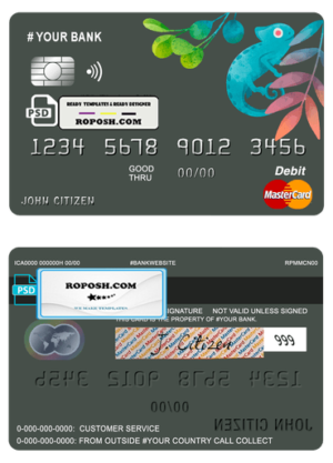 bueno tropical universal multipurpose bank mastercard debit credit card template in PSD format, fully editable